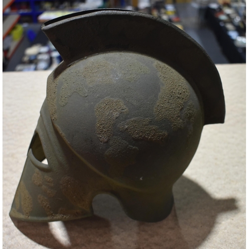 1864 - A BRONZE HELMET. 32 cm x 32 cm.