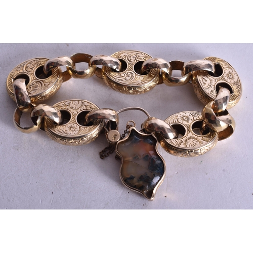 1866 - A Victorian 9 Carat Gold Bracelet with a Scottish Agate Inset Clasp in a Harrods of Knightsbridge Bo... 