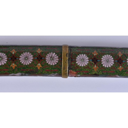 1939 - A 19TH CENTURY JAPANESE MEIJI PERIOD CLOISONNE ENAMEL SAMURAI SWORD within a later lacquered case. 6... 