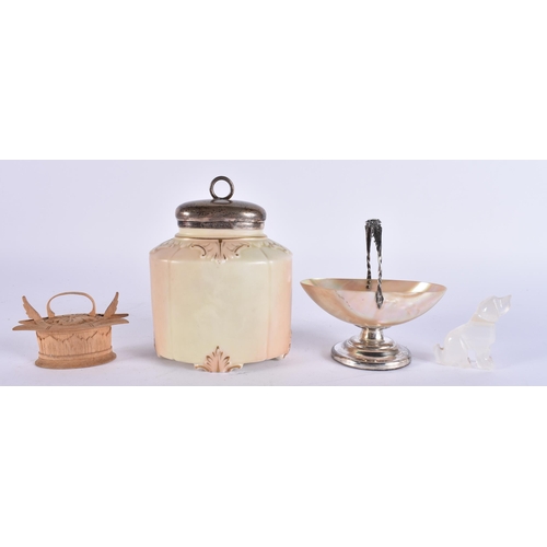 1989 - AN ANTIQUE GLASS PAPERWEIGHT together with a silver mounted Worcester jar etc. (qty)