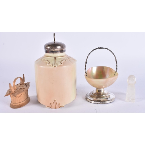 1989 - AN ANTIQUE GLASS PAPERWEIGHT together with a silver mounted Worcester jar etc. (qty)