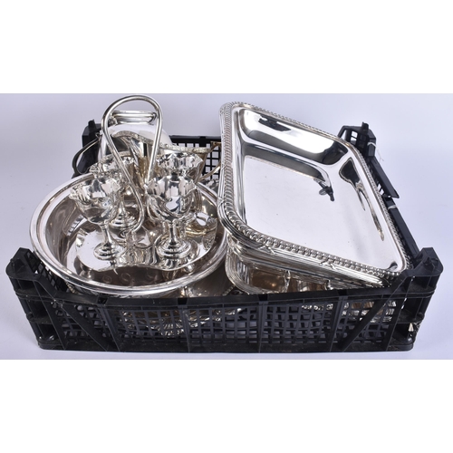 1999 - A Collection of Silver Plate items including 2 Covered Serving Dishes, Egg Cruet, 2 Cream Jugs, 2 Di... 