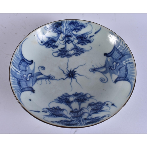 2014 - TWO 18TH CENTURY CHINESE VIETNAMESE BLUE AND WHITE PORCELAIN DISHES. Largest 22 cm wide. (2)
