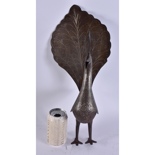2019 - AN INDIAN SILVER INLAID PEACOCK. 44 cm x 14 cm.
