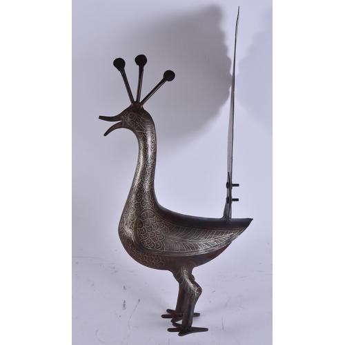 2019 - AN INDIAN SILVER INLAID PEACOCK. 44 cm x 14 cm.