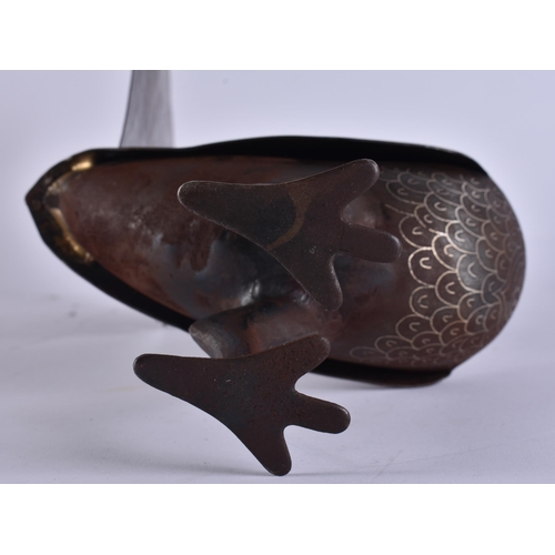 2019 - AN INDIAN SILVER INLAID PEACOCK. 44 cm x 14 cm.