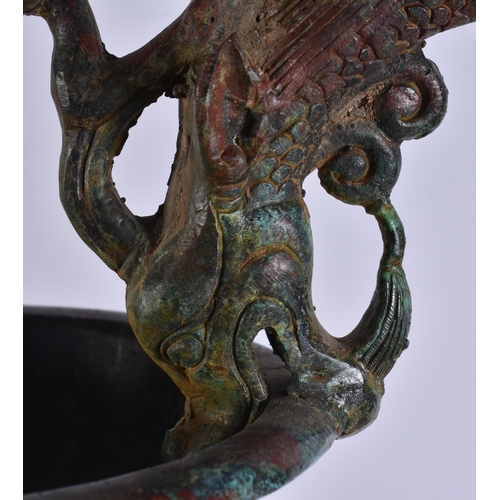 2028 - A LARGE CHINESE TWIN HANDLED BRONZE VASE incised with calligraphy. 50 cm x 28 cm.