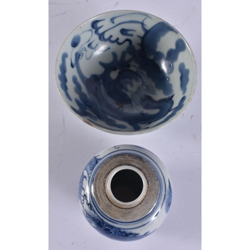 2039 - A CHINESE QING DYNASTY BLUE AND WHITE PORCELAIN DRAGON DISH together with other porcelain. Largest 1... 