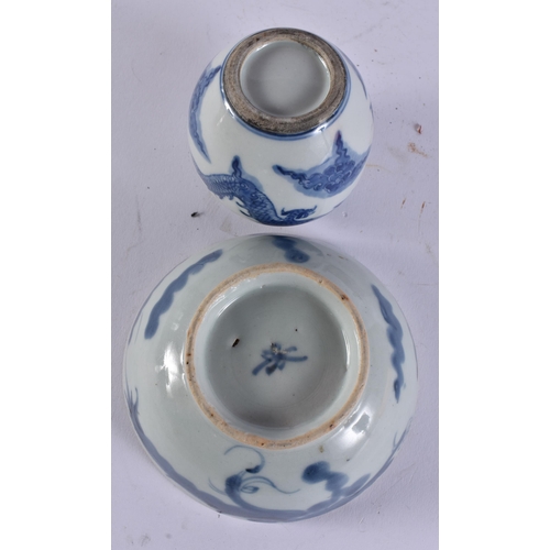 2039 - A CHINESE QING DYNASTY BLUE AND WHITE PORCELAIN DRAGON DISH together with other porcelain. Largest 1... 