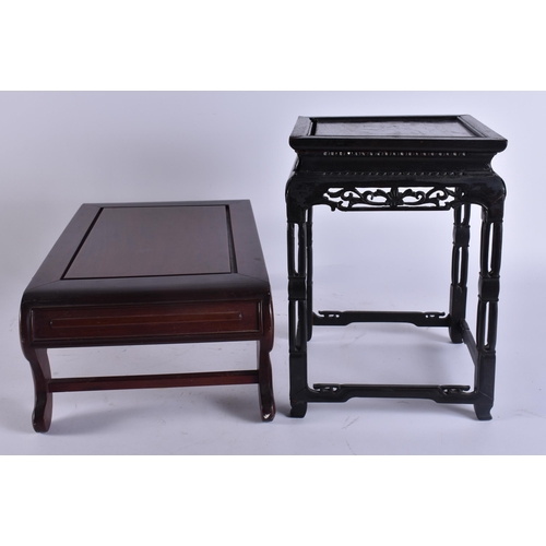 2054 - TWO EARLY 20TH CENTURY CHINESE CARVED WOOD SCHOLARS STANDS Late Qing/Republic. Largest 44 cm x 24 cm... 