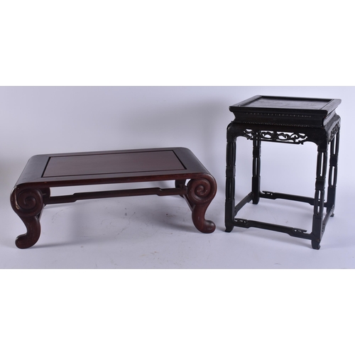 2054 - TWO EARLY 20TH CENTURY CHINESE CARVED WOOD SCHOLARS STANDS Late Qing/Republic. Largest 44 cm x 24 cm... 