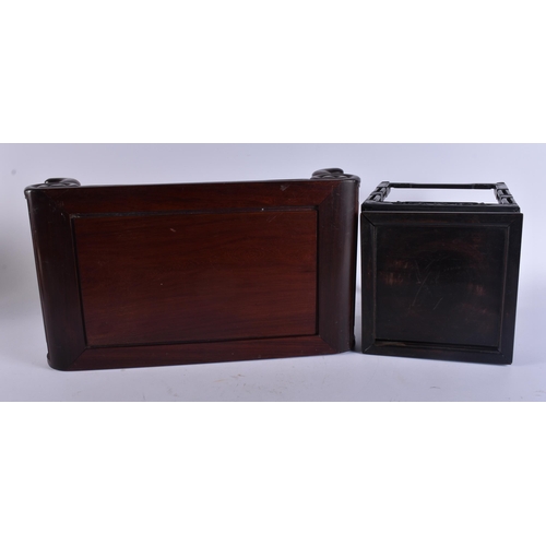 2054 - TWO EARLY 20TH CENTURY CHINESE CARVED WOOD SCHOLARS STANDS Late Qing/Republic. Largest 44 cm x 24 cm... 