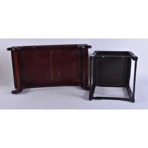 2054 - TWO EARLY 20TH CENTURY CHINESE CARVED WOOD SCHOLARS STANDS Late Qing/Republic. Largest 44 cm x 24 cm... 