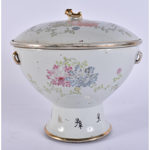 2121 - AN EARLY 20TH CENTURY CHINESE FAMILLE ROSE PORCELAIN KAMCHENG BOWL AND COVER painted with flowers. 2... 
