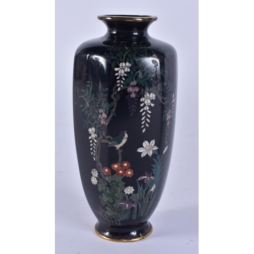 2134 - A LATE 19TH CENTURY JAPANESE MEIJI PERIOD CLOISONNE ENAMEL VASE decorated with birds. 12.5 cm high.