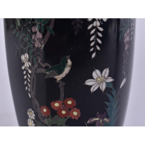 2134 - A LATE 19TH CENTURY JAPANESE MEIJI PERIOD CLOISONNE ENAMEL VASE decorated with birds. 12.5 cm high.