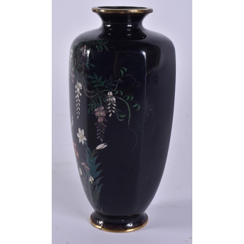 2134 - A LATE 19TH CENTURY JAPANESE MEIJI PERIOD CLOISONNE ENAMEL VASE decorated with birds. 12.5 cm high.