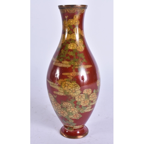 2161 - A 19TH CENTURY JAPANESE MEIJI PERIOD CLOISONNE ENAMEL VASE. 18 cm high.