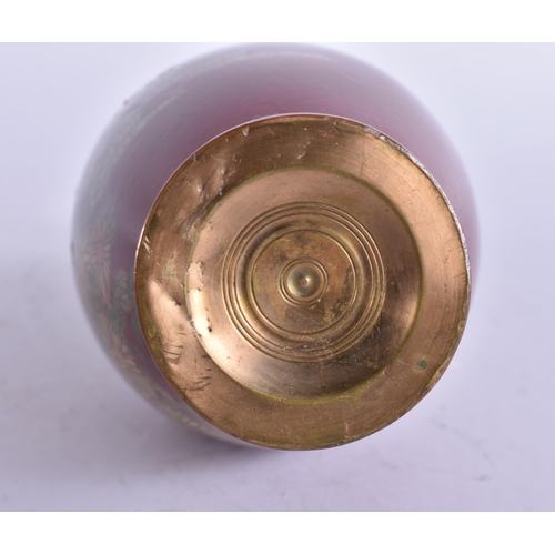 2161 - A 19TH CENTURY JAPANESE MEIJI PERIOD CLOISONNE ENAMEL VASE. 18 cm high.