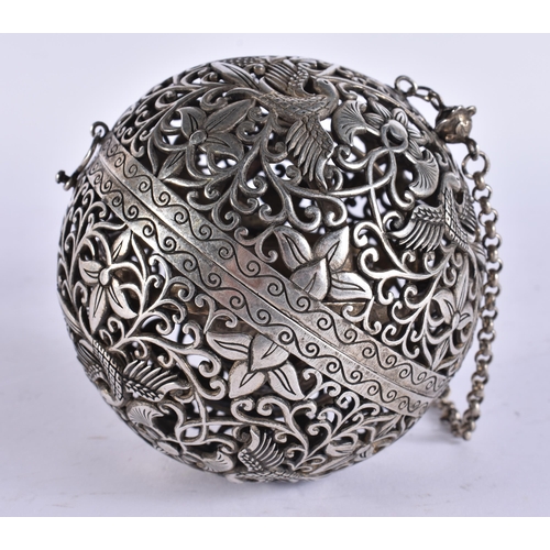 2168 - A CHINESE WHITE METAL TRAVELLING CENSER. 403 grams. 10 cm wide.