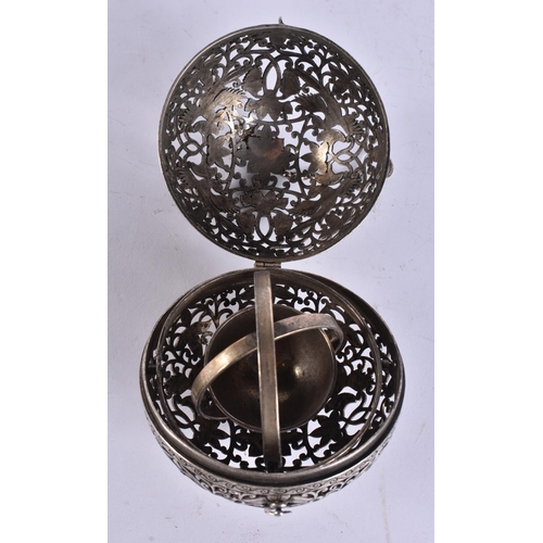 2168 - A CHINESE WHITE METAL TRAVELLING CENSER. 403 grams. 10 cm wide.