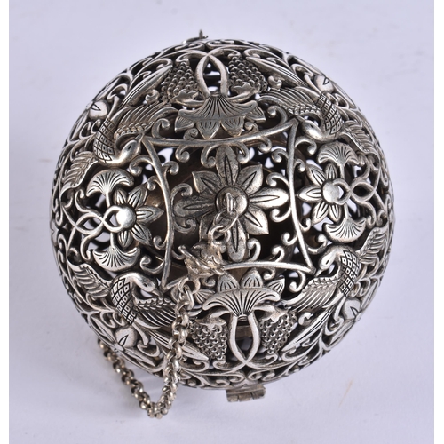 2168 - A CHINESE WHITE METAL TRAVELLING CENSER. 403 grams. 10 cm wide.