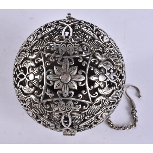 2168 - A CHINESE WHITE METAL TRAVELLING CENSER. 403 grams. 10 cm wide.