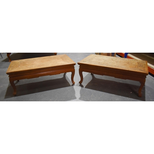 2187 - A RARE PAIR OF CHINESE QING DYNASTY FOLDING HARDWOOD CAMPAIGN TABLES. 30 cm x 47 cm x 76 cm.