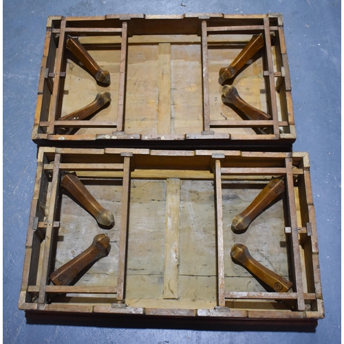 2187 - A RARE PAIR OF CHINESE QING DYNASTY FOLDING HARDWOOD CAMPAIGN TABLES. 30 cm x 47 cm x 76 cm.