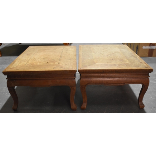 2187 - A RARE PAIR OF CHINESE QING DYNASTY FOLDING HARDWOOD CAMPAIGN TABLES. 30 cm x 47 cm x 76 cm.