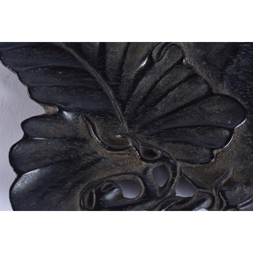 2192 - AN 18TH CENTURY CHINESE CARVED ZITAN WOOD SCHOLARS LEAF DISH Qianlong. 13.5 cm x 6.5 cm.