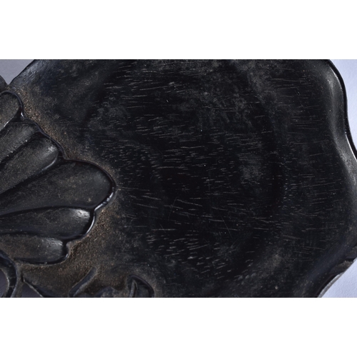 2192 - AN 18TH CENTURY CHINESE CARVED ZITAN WOOD SCHOLARS LEAF DISH Qianlong. 13.5 cm x 6.5 cm.