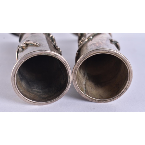 2199 - A PAIR OF 19TH CENTURY CHINESE EXPORT SILVER VASES Qing. 467 grams overall. 14.5 cm high.