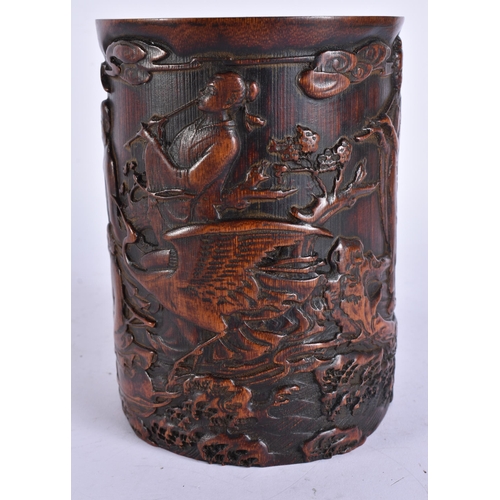 2202 - A CHINESE CARVED BAMBOO BRUSH POT. 16.5 cm high.