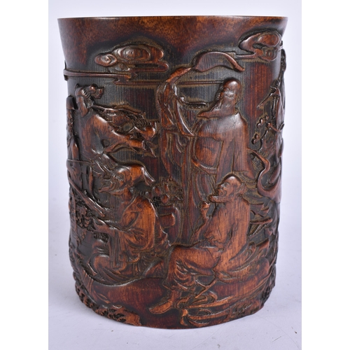 2202 - A CHINESE CARVED BAMBOO BRUSH POT. 16.5 cm high.