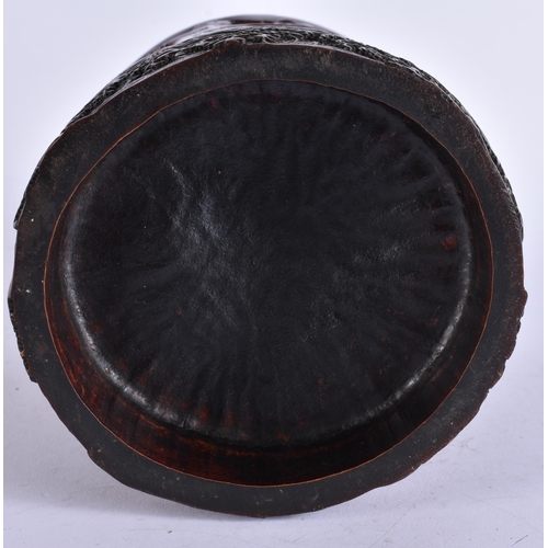 2202 - A CHINESE CARVED BAMBOO BRUSH POT. 16.5 cm high.