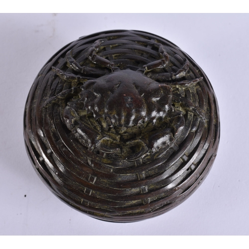 2210 - A JAPANESE BRONZE CRAB BOX AND COVER. 8 cm diameter.