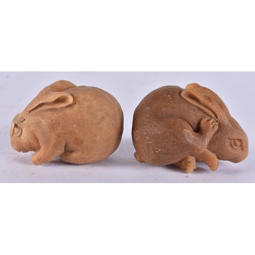 2258 - TWO JAPANESE TAGUA NUT RABBITS. 18 grams. 2.25 cm x 3.25 cm. (2)