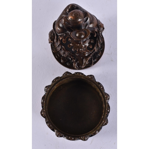 2308 - A JAPANESE BRONZE CENSER AND COVER. 196 grams. 6.25 cm x 6.5 cm.