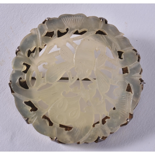 2313 - A CHINESE SILVER AND JADE BROOCH. 22 grams. 5 cm wide.
