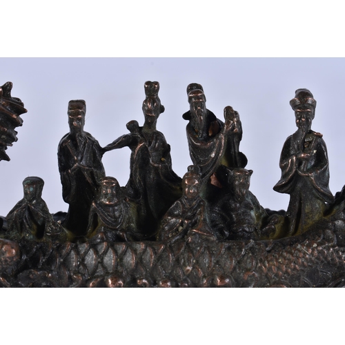 2354 - A JAPANESE BRONZE SCHOLAR GROUP . 280 grams. 15.5 cm x 5.5 cm.