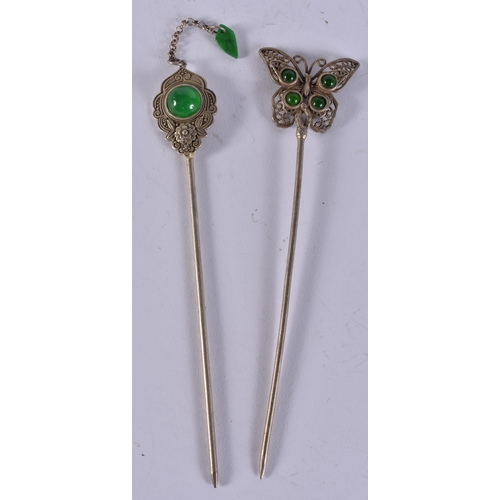 2384 - TWO CHINESE HAIR PINS. 39 grams. 18 cm long. (2)