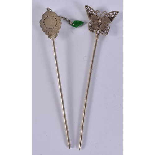 2384 - TWO CHINESE HAIR PINS. 39 grams. 18 cm long. (2)