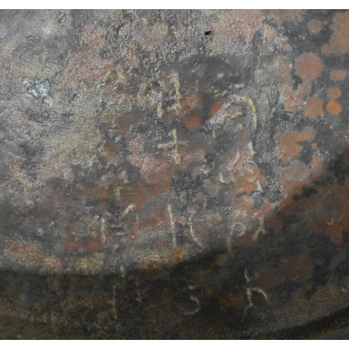 2483 - A RARE CHINESE QING DYNASTY BRONZE SWING HANDLED VESSEL AND COVER. 29 cm high inc handle.