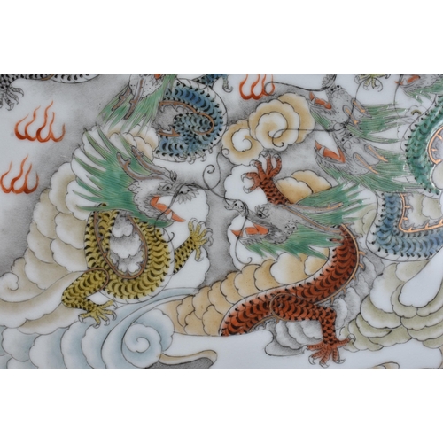 2535 - A CHINESE FAMILLE ROSE PORCELAIN DRAGON TILE. 38 cm x 20 cm.