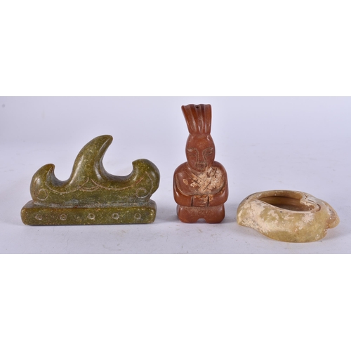 2549 - THREE CHINESE JADES. 253 grams. Largest 8.25 cm x 5.25 cm. (3)