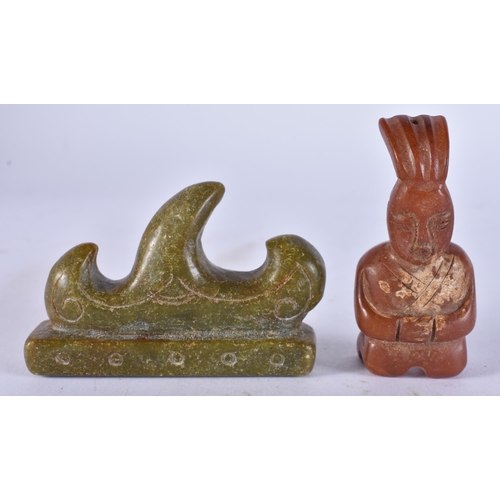 2549 - THREE CHINESE JADES. 253 grams. Largest 8.25 cm x 5.25 cm. (3)