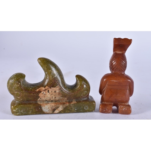 2549 - THREE CHINESE JADES. 253 grams. Largest 8.25 cm x 5.25 cm. (3)