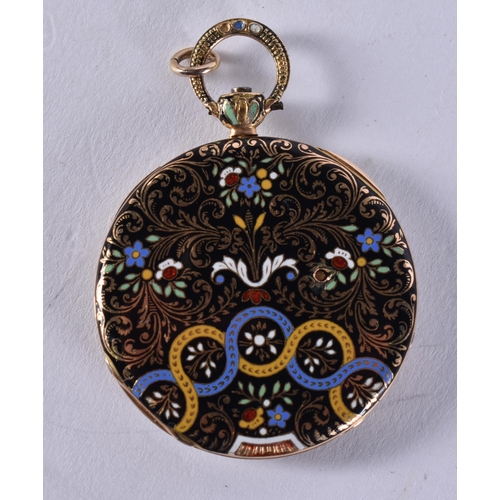 2583 - A FINE 18CT GOLD AND ENAMEL POCKET WATCH. 22.3 grams. 3.5 cm wide.