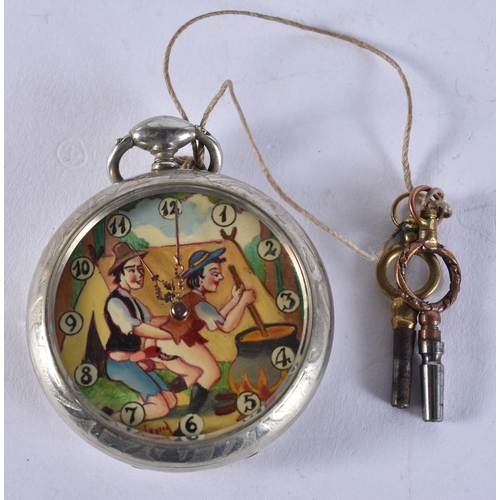 2596 - AN EROTIC 'RANDOLPH AND DONNY GO CAMPING' POCKET WATCH modelled as Randy Randolph helping Donny prep... 